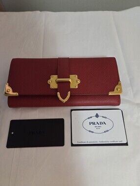Prada Red Saffiano Leather Wallet with Gold Hardware